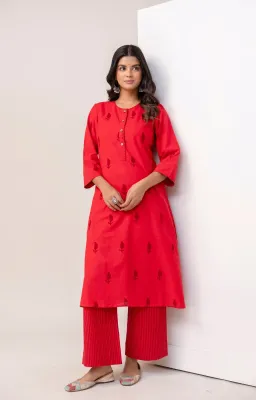 Red Cotton Hand Block Printed Co-ord Set