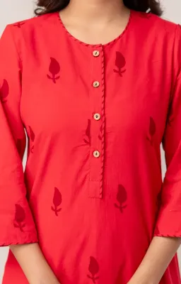Red Cotton Hand Block Printed Co-ord Set