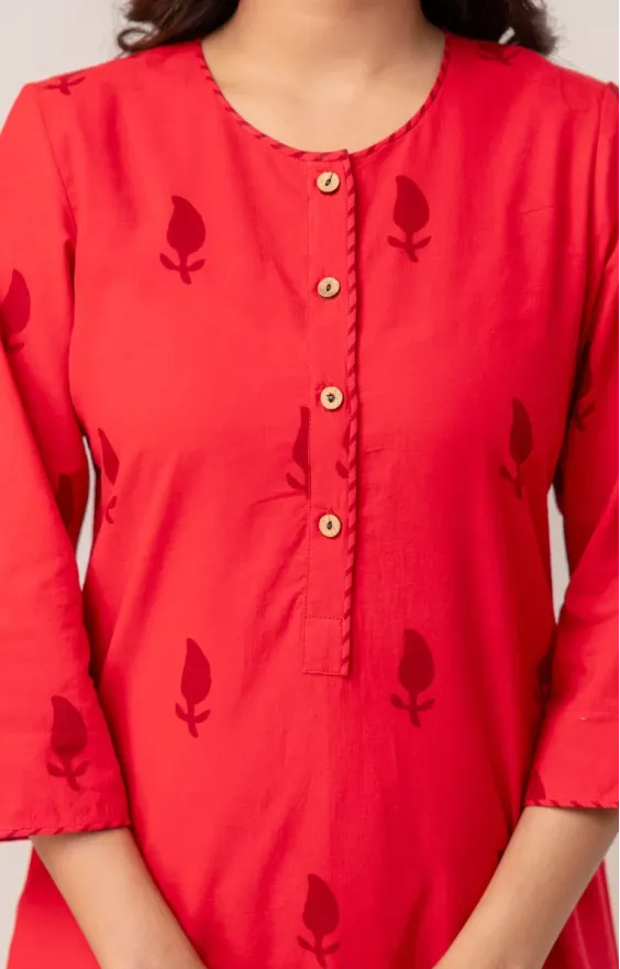 Red Cotton Hand Block Printed Co-ord Set