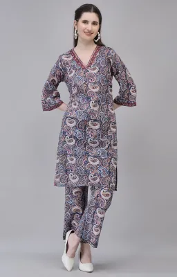 Dark Blue Cotton Hand Block Printed Co-ord Set