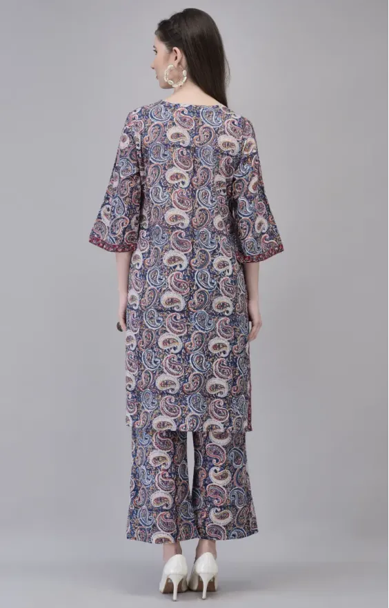 Dark Blue Cotton Hand Block Printed Co-ord Set