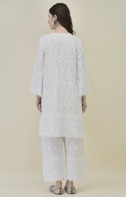 White Cotton Chikankari Co-ord Set for Women