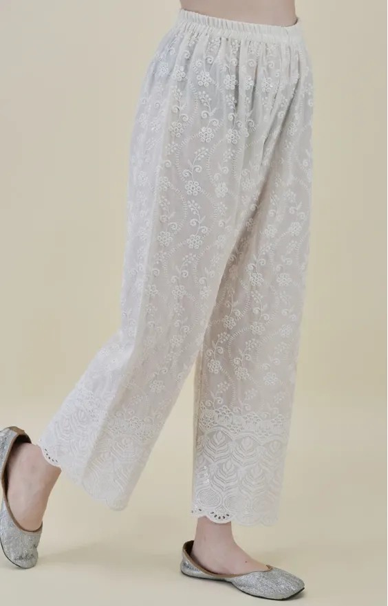 White Cotton Chikankari Co-ord Set for Women
