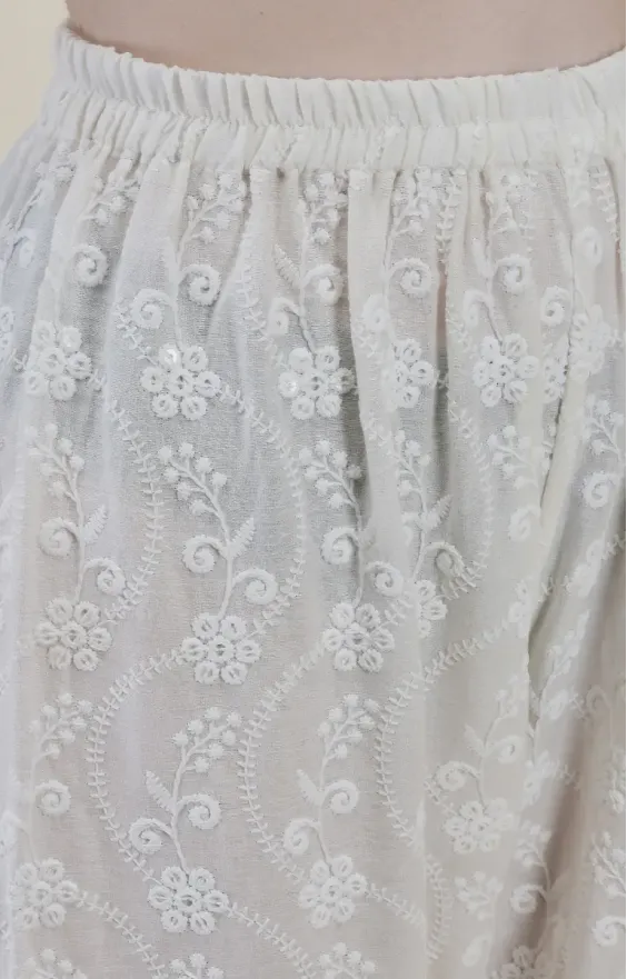 White Cotton Chikankari Co-ord Set for Women