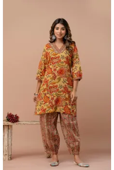 Golden Red V-neck Co-ord Set