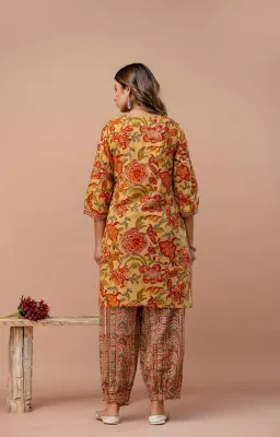 Golden Red V-neck Co-ord Set