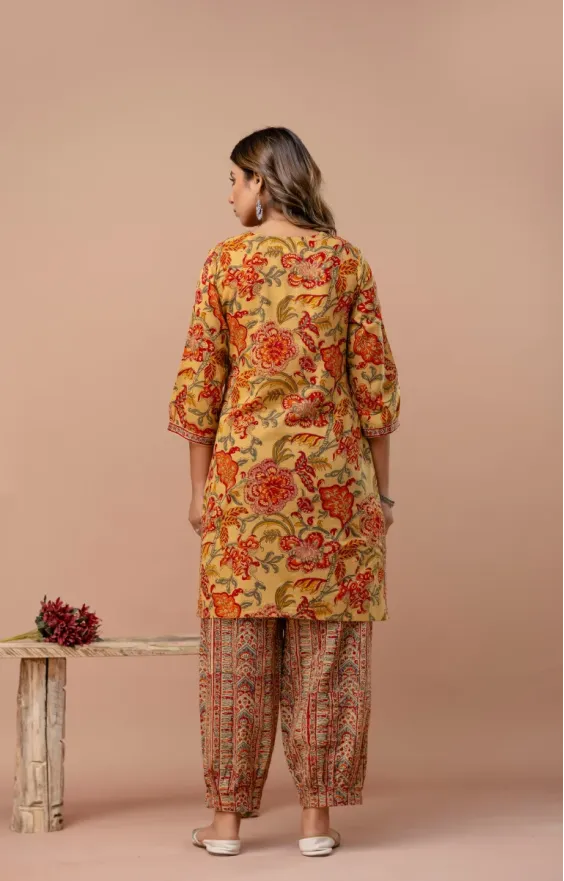Golden Red V-neck Co-ord Set