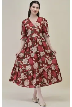 Three-Tiered Floral Midi Dress