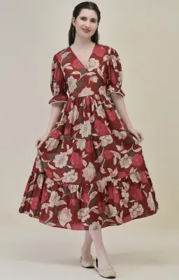 Three-Tiered Floral Midi Dress