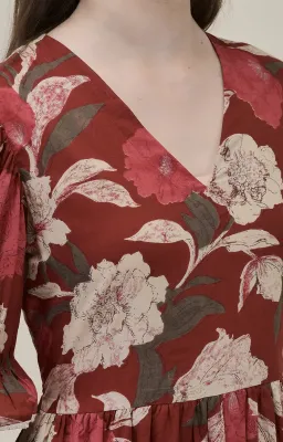 Three-Tiered Floral Midi Dress