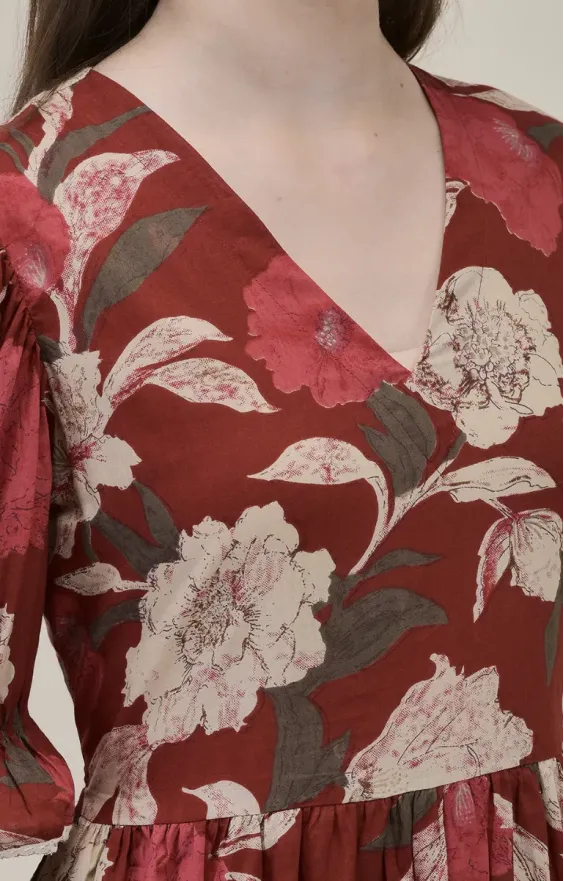 Three-Tiered Floral Midi Dress