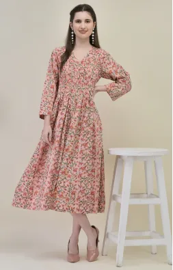 Peach Pink Hand Block Printed Dress