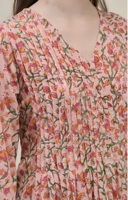 Peach Pink Hand Block Printed Dress