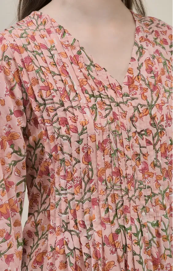 Peach Pink Hand Block Printed Dress