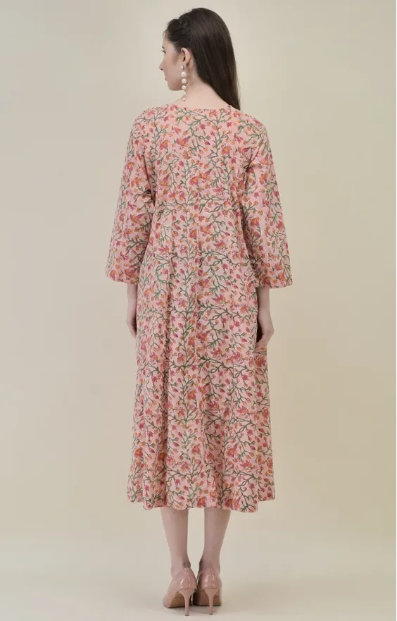 Peach Pink Hand Block Printed Dress