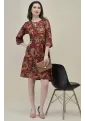 Bahar Maroon Floral Frill Dress