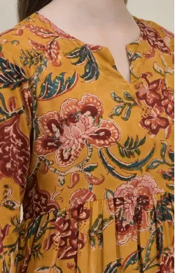 Mustard Yellow Floral Tiered Maxi Dress