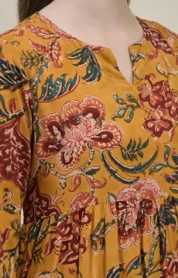 Mustard Yellow Floral Tiered Maxi Dress