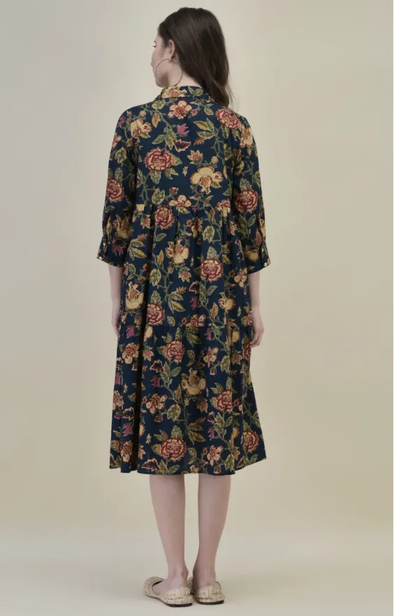 Blue & Red Three-Tier Midi Dress