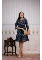 Black Indigo Blue Hand-Block Printed A-Line Dress