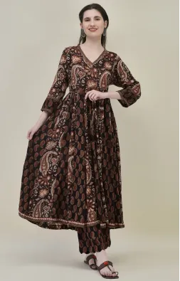 Paisley Dark Brown Anarkali Set