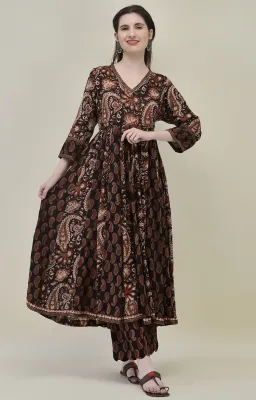Paisley Dark Brown Anarkali Set