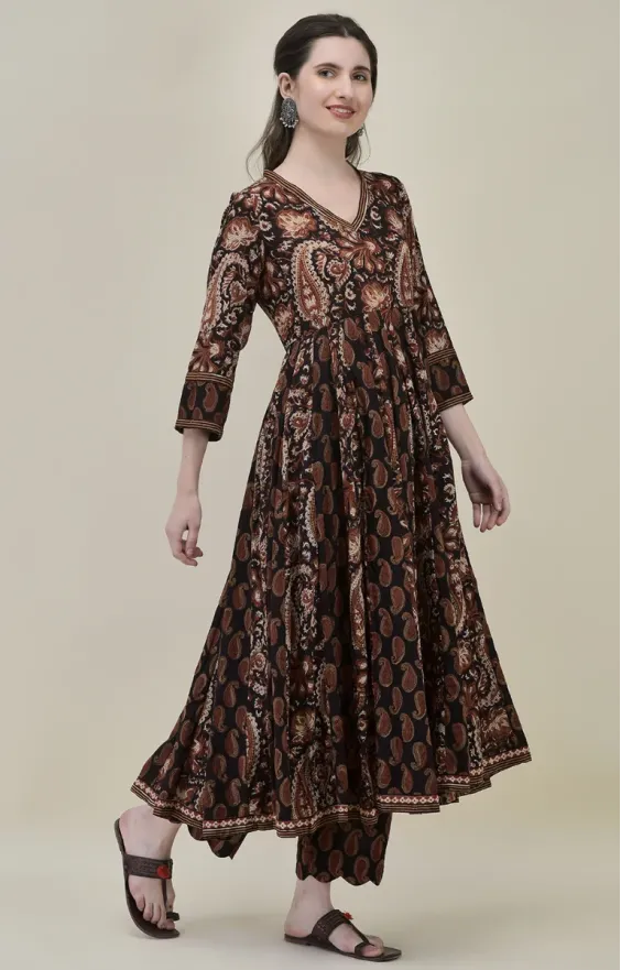 Paisley Dark Brown Anarkali Set