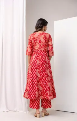 Red Pink Paisley Anarkali Set