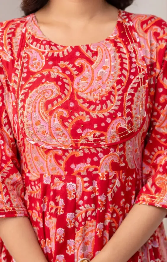 Red Pink Paisley Anarkali Set