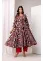 Bagru Black Red Anarkali Set