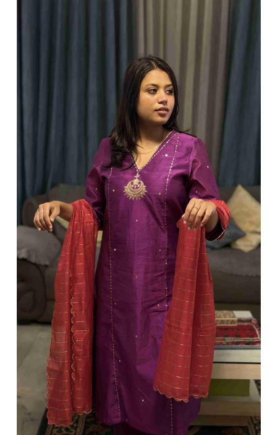 Deep Purple Mal Kurta (Without Dupatta)