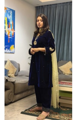 Royal Blue Velvet Kurta (Without Dupatta)
