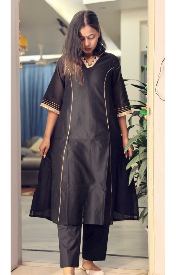 Deep Space Black Mal Kurta (Without Dupatta)