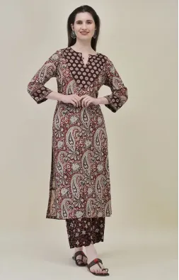 Bagru Brown Printed Straight Suit