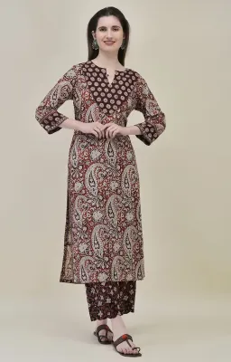 Bagru Brown Printed Straight Suit
