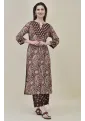 Bagru Brown Printed Straight Suit