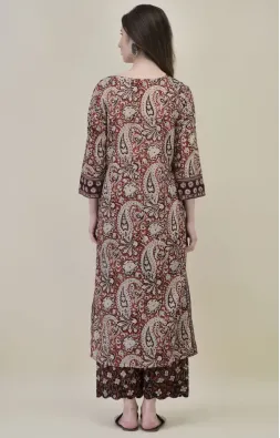 Bagru Brown Printed Straight Suit