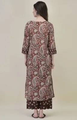 Bagru Brown Printed Straight Suit