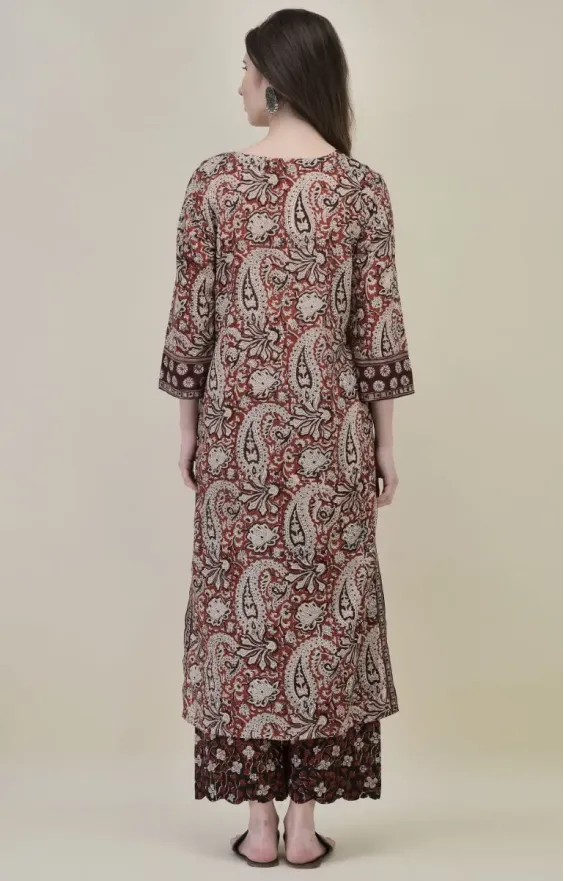 Bagru Brown Printed Straight Suit