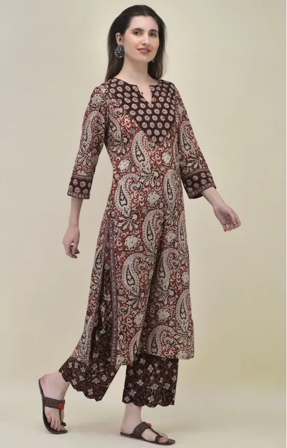 Bagru Brown Printed Straight Suit