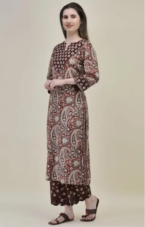 Bagru Brown Printed Straight Suit