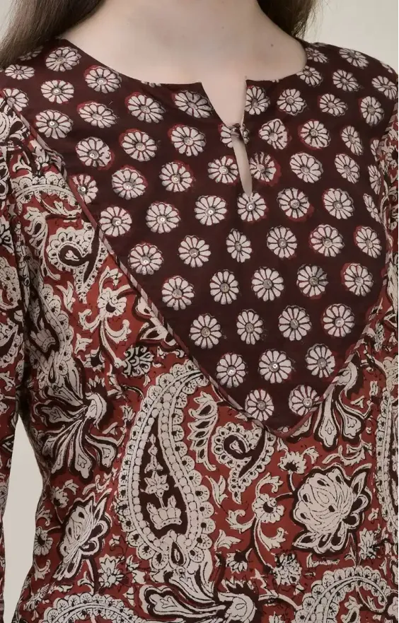 Bagru Brown Printed Straight Suit