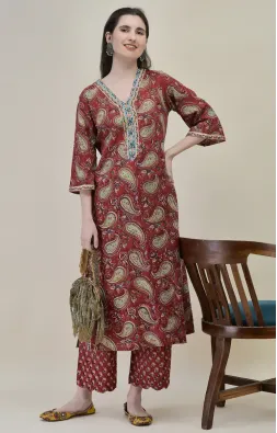 Red Paisley Straight Suit