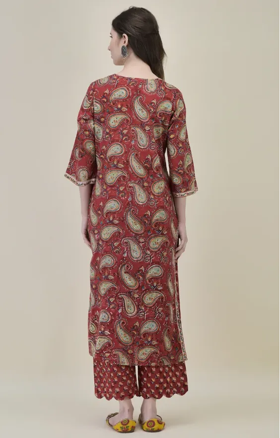 Red Paisley Straight Suit