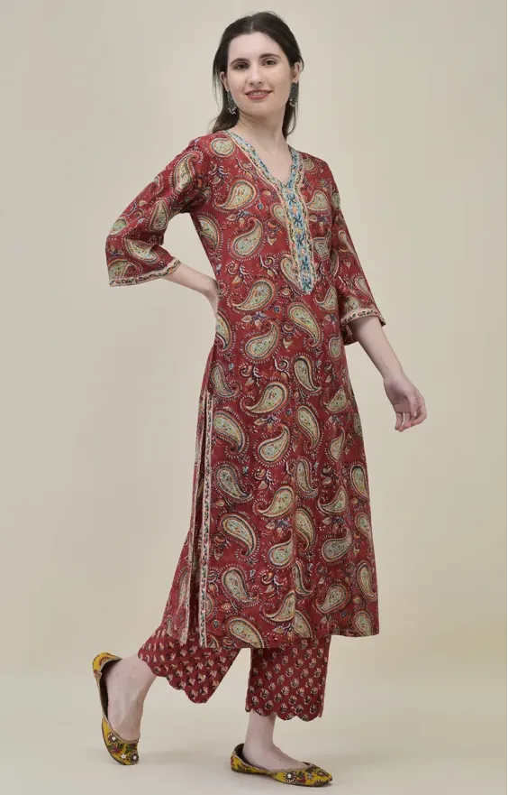 Red Paisley Straight Suit