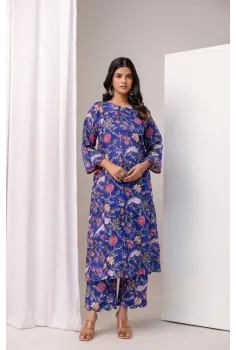 Blue Red Floral A-line Suit