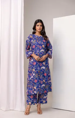 Blue Red Floral A-line Suit