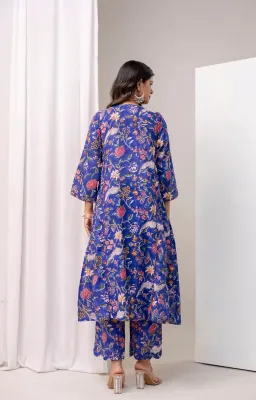 Blue Red Floral A-line Suit