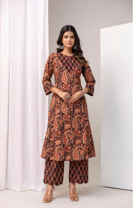 Paisley Dark Brown A-line Suit