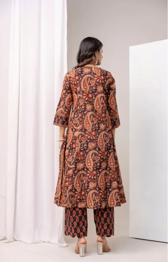 Paisley Dark Brown A-line Suit